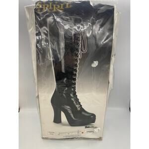 Spirit Halloween Black Lace Up Boots 4” Chunky Heel Zip Up Size 9